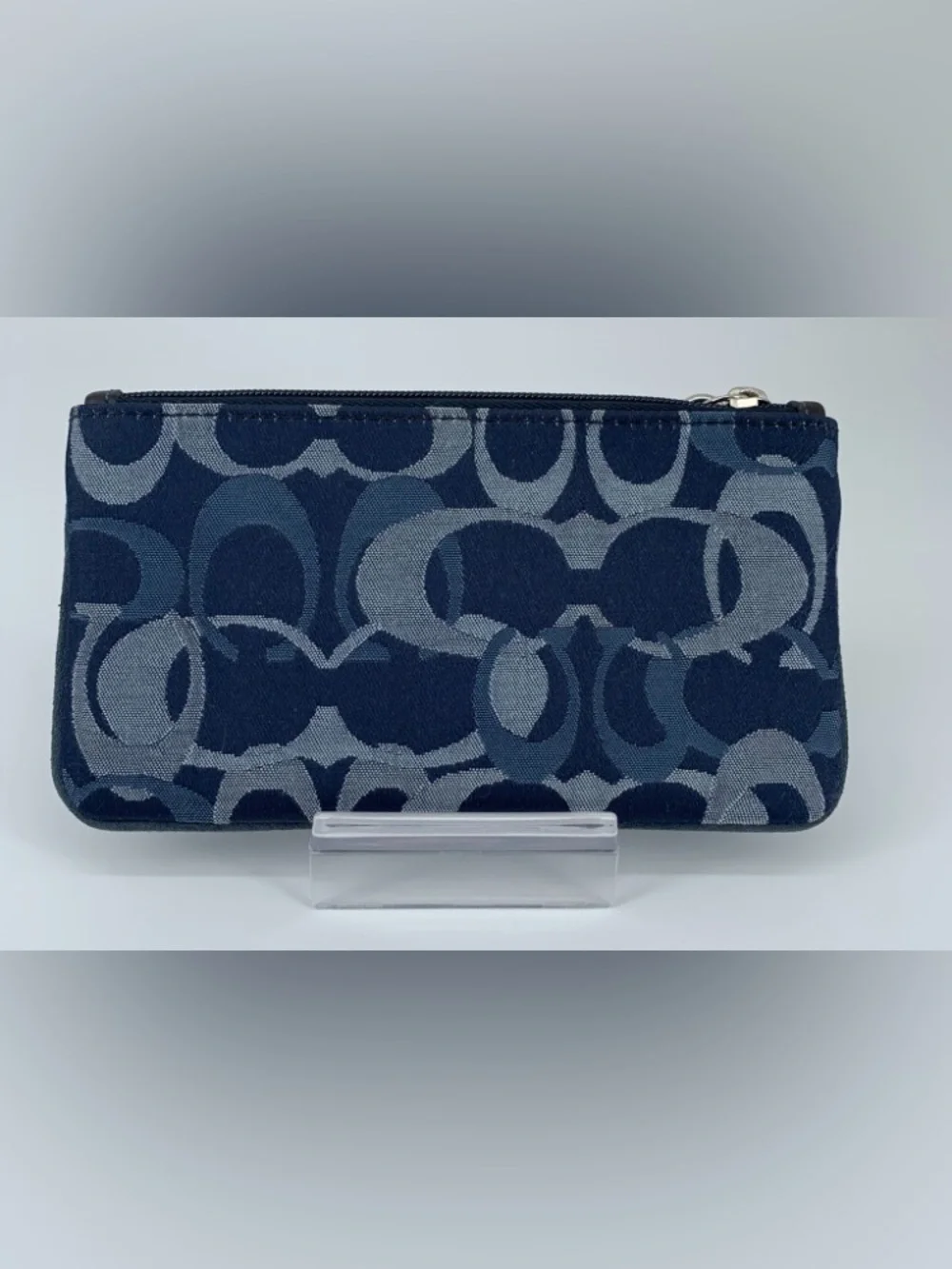 Coach Blue Denim Optic Signature Jacquard & Suede Horsebit Wristlet Y2K